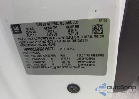 2011 Chevrolet Traverse Ltz из США, поврежденный, VIN 1GNKRLED9BJ193071